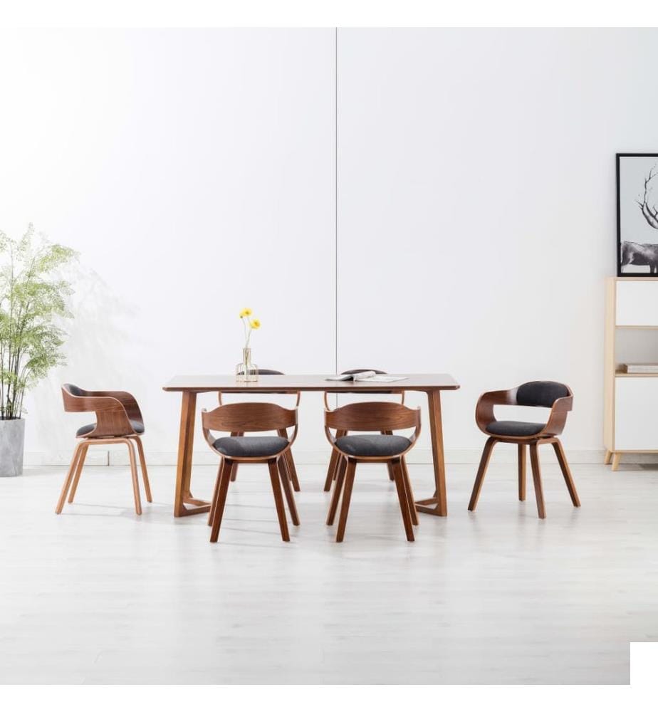 Chaises à manger lot de 6 gris foncé tissu et bois courbé