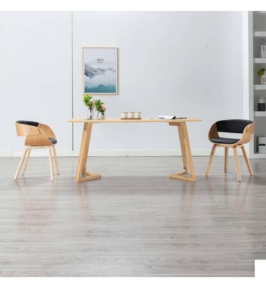 Chaise de salle à manger noir bois courbé et similicuir