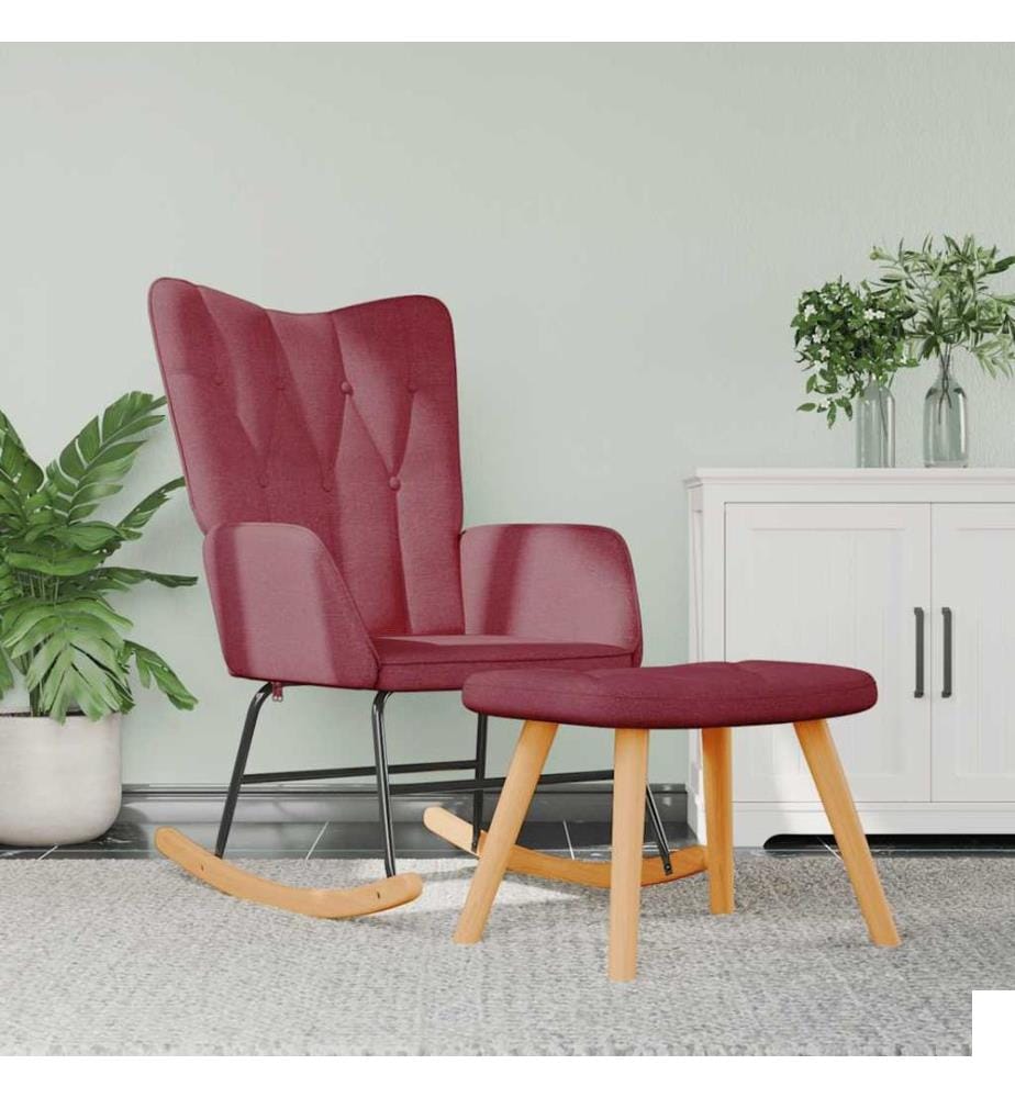 Chaise à bascule avec tabouret Rouge bordeaux Tissu