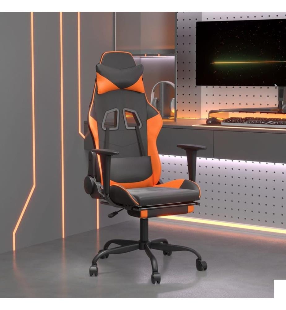 Chaise de jeu de massage et repose-pied Noir&Orange Similicuir;