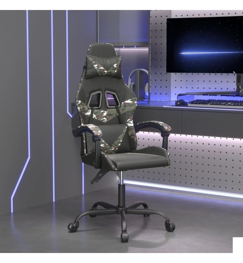 Chaise de jeu pivotante Noir et camouflage Similicuir