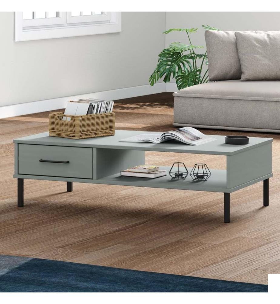Table basse avec pieds en métal Gris Bois pin massif OSLO