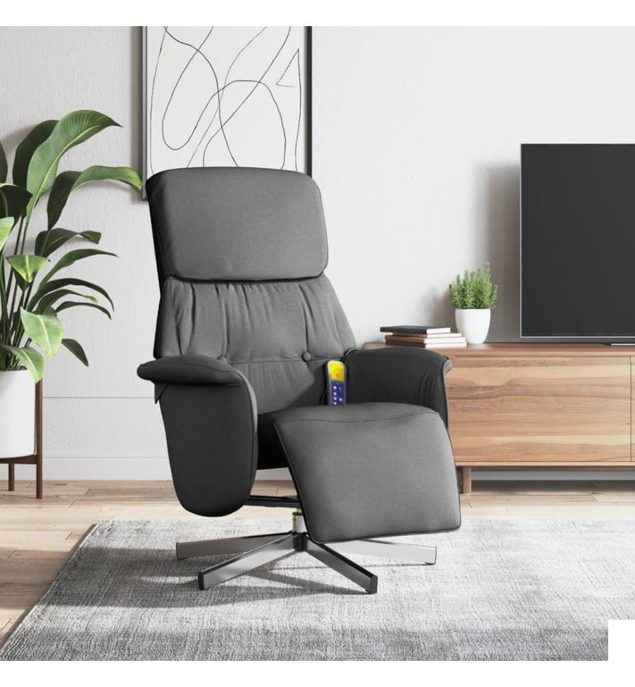 Fauteuil inclinable de massage et repose-pieds gris foncé tissu