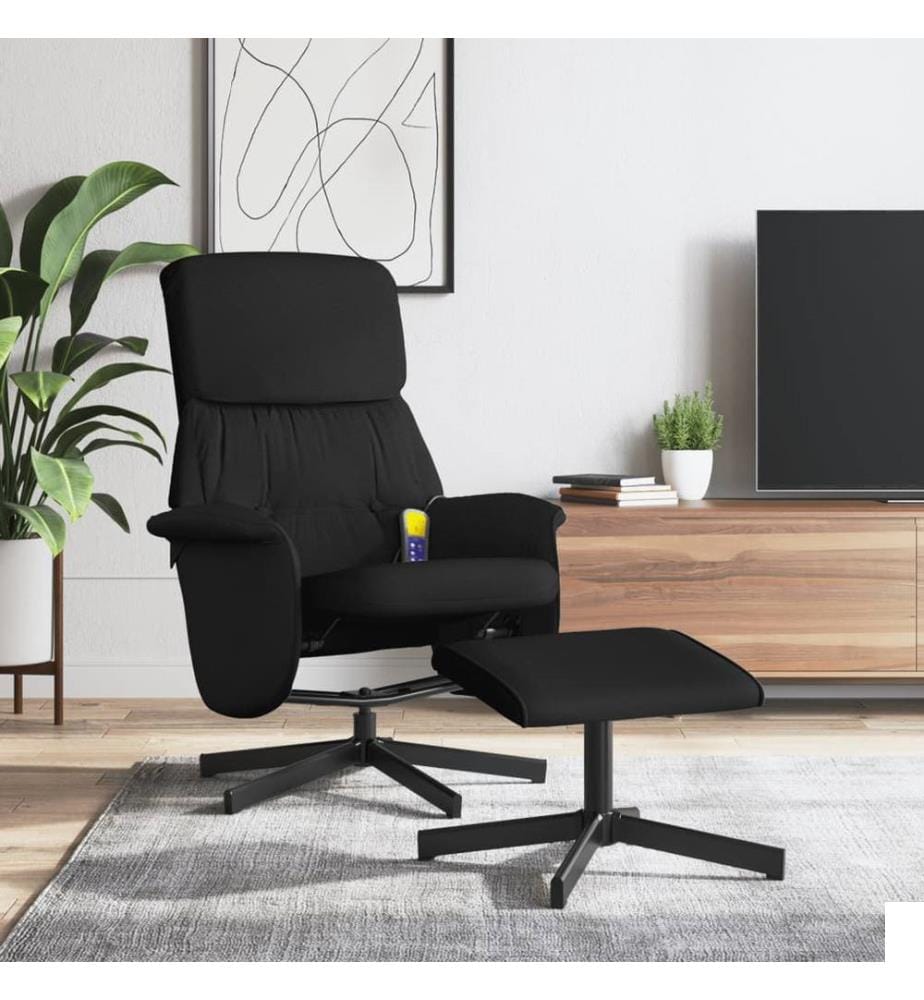 Fauteuil de massage inclinable avec repose-pied noir tissu