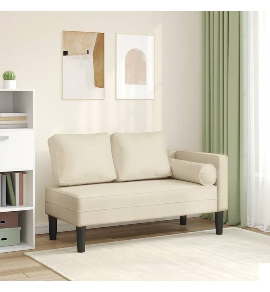 Chaise longue avec coussins crème similicuir