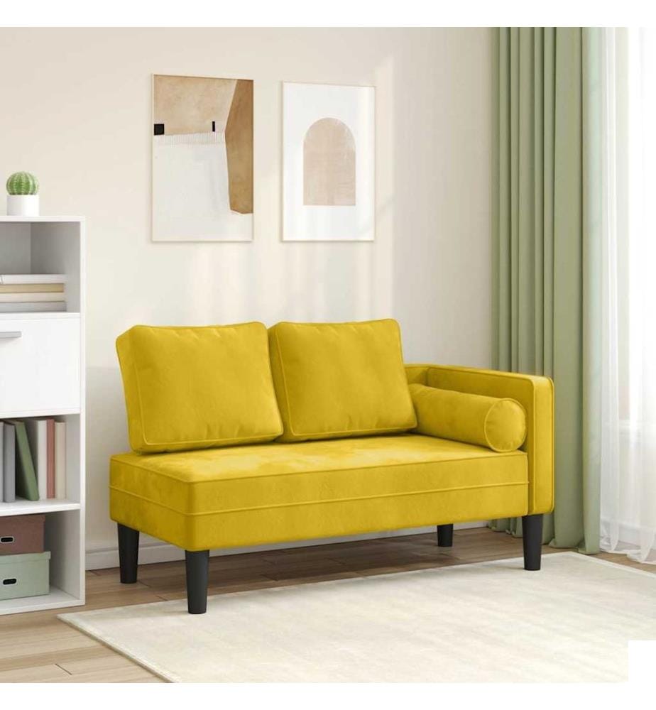 Chaise longue avec coussins jaune velours