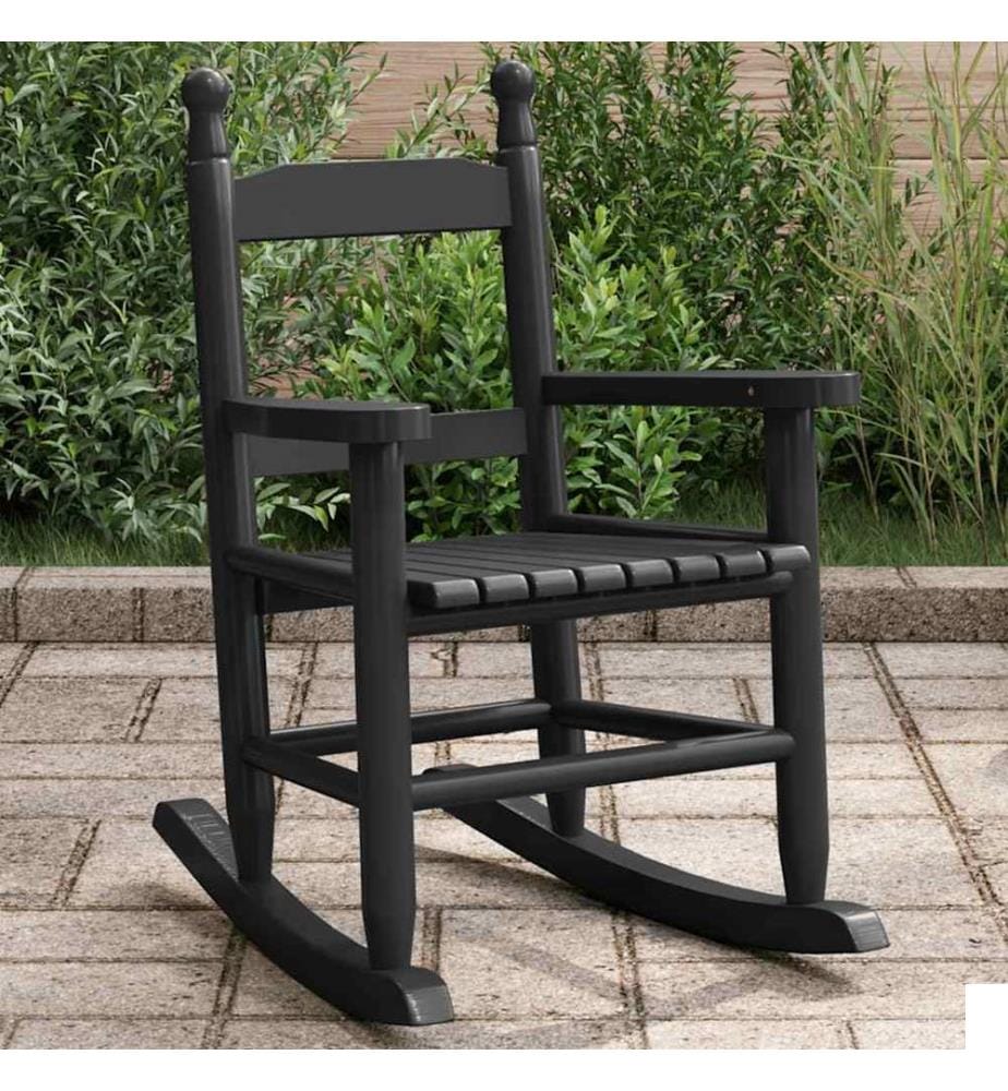 Chaise à bascule enfants noir bois de peuplier massif