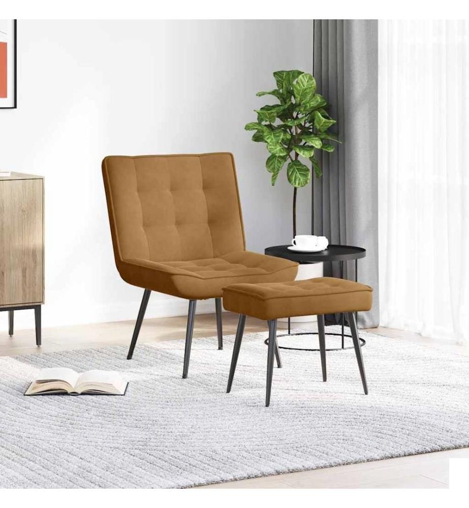 Chaise de relaxation avec tabouret Marron Velours