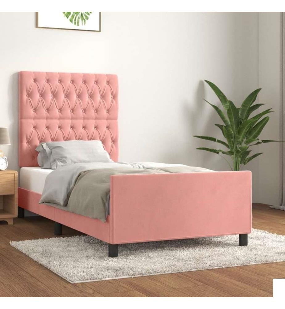 Cadre de lit avec tête de lit Rose 90x200 cm Velours