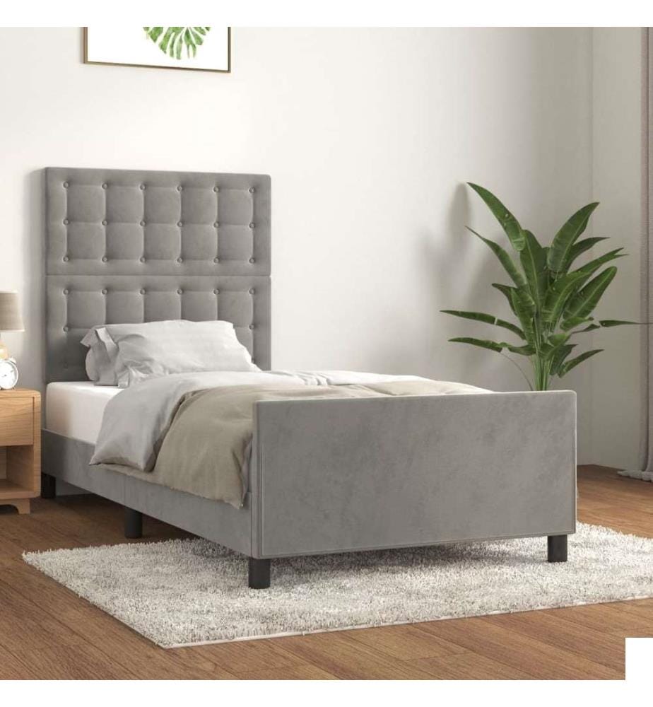 Cadre de lit avec tête de lit Gris clair 90x190 cm Velours