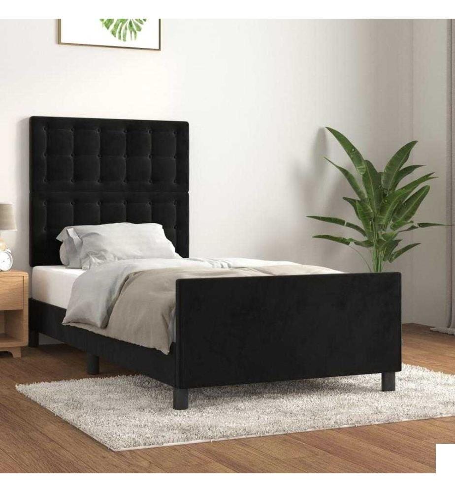 Cadre de lit avec tête de lit Noir 90x200 cm Velours