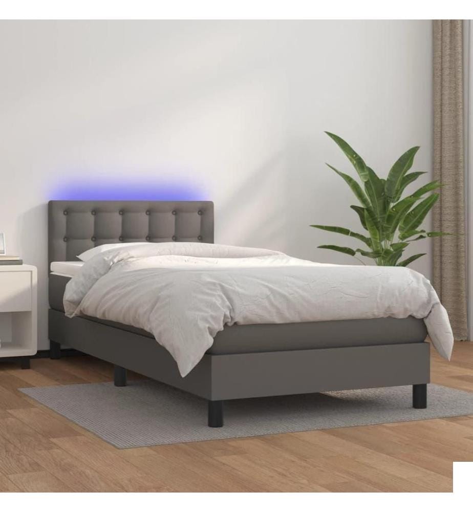 Sommier tapissier avec matelas et LED Gris 90x200 cm Similicuir