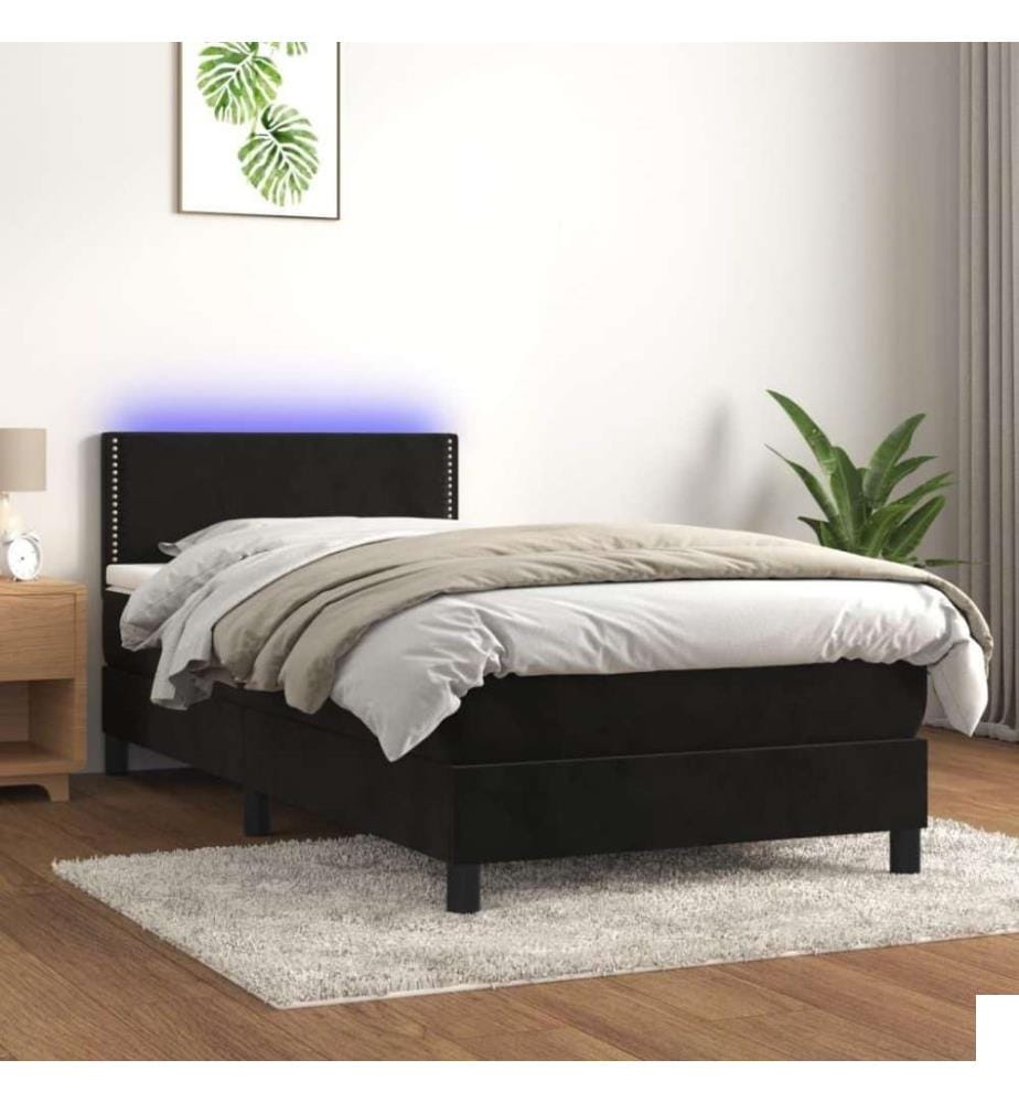 Sommier tapissier avec matelas et LED Noir 100x200 cm Velours