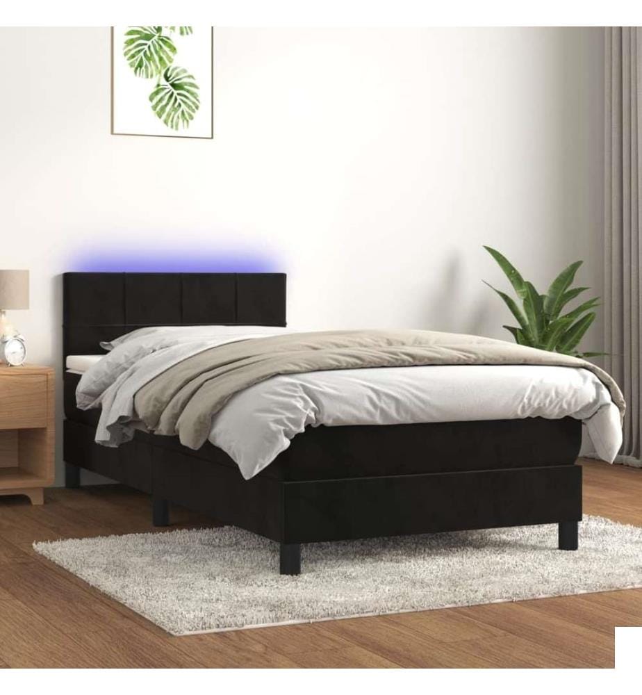 Sommier tapissier avec matelas et LED Noir 90x190 cm Velours