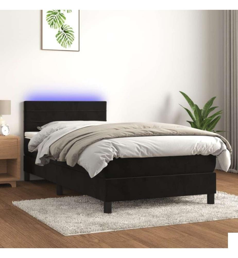 Sommier tapissier avec matelas et LED Noir 90x200 cm Velours