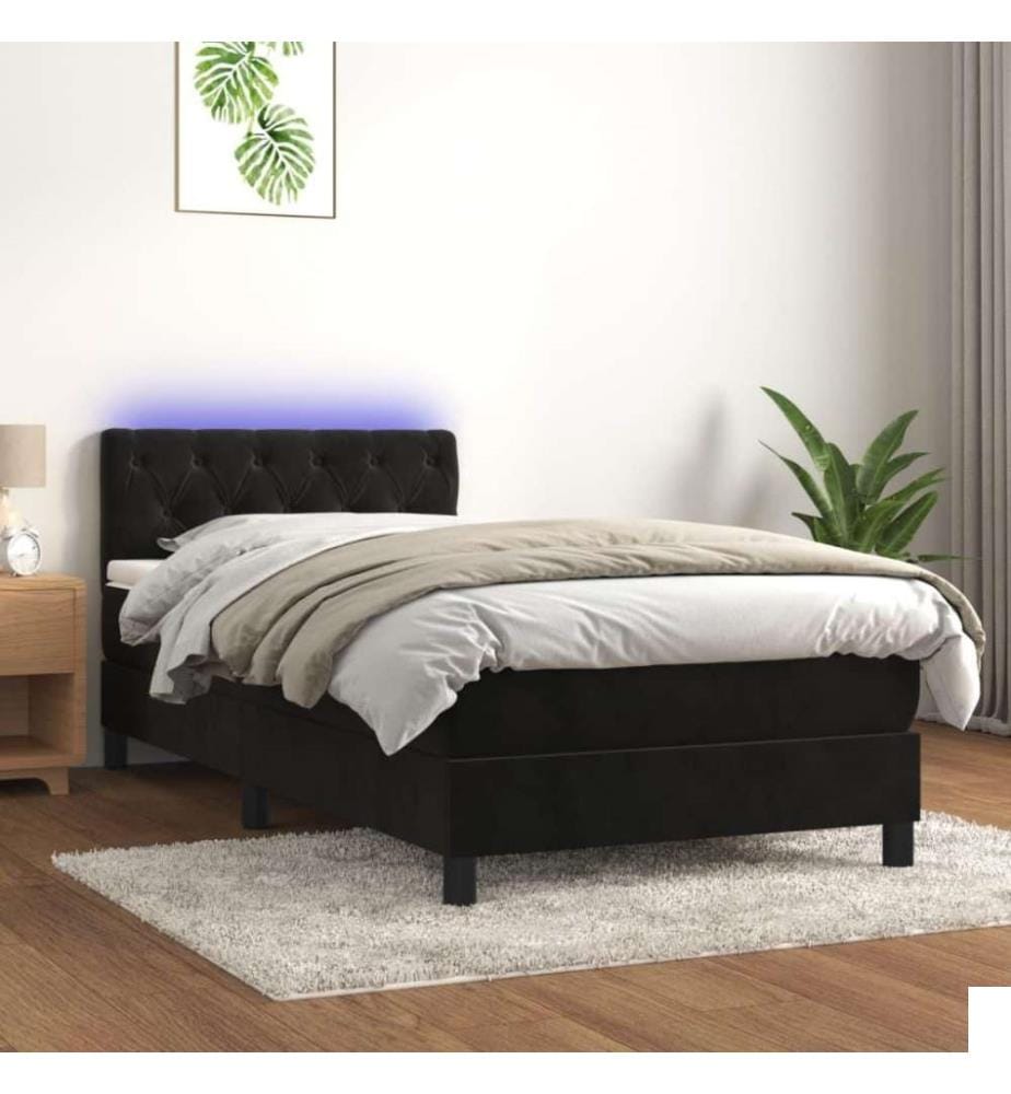 Sommier tapissier avec matelas et LED Noir 80x200cm Velours