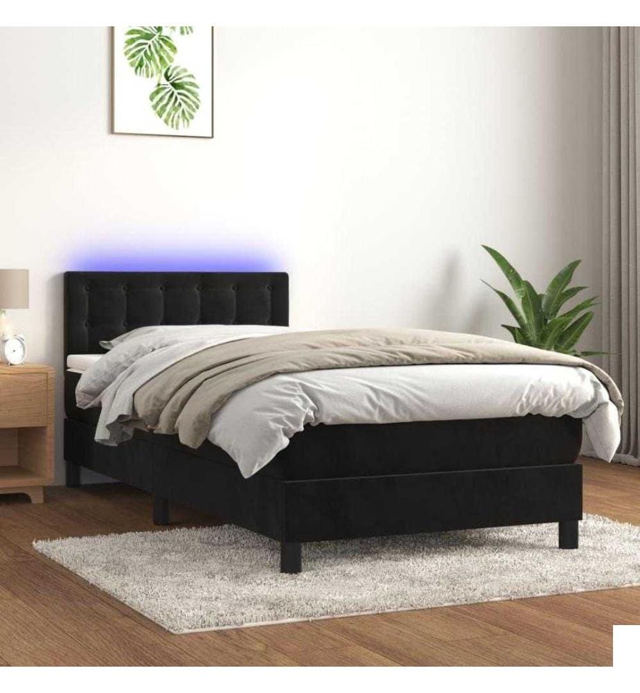 Sommier tapissier avec matelas et LED Noir 90x190 cm Velours