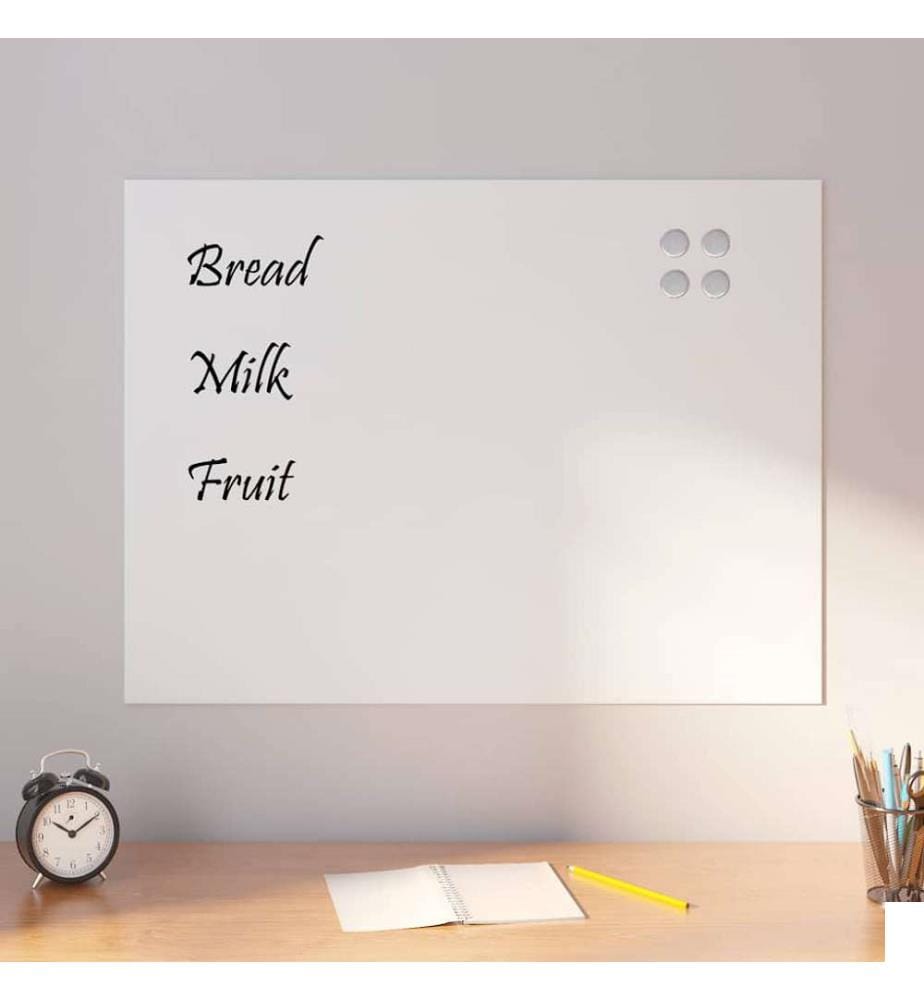 Tableau noir magnétique mural blanc 80x60 cm verre trempé