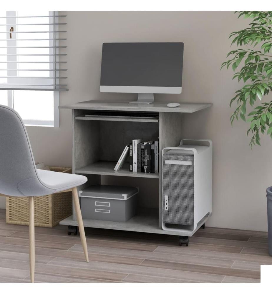 Bureau d'ordinateur Gris béton 80x50x75 cm Bois d'ingénierie