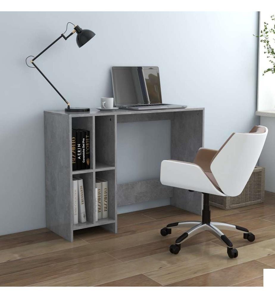Bureau d'ordinateur portable gris béton bois d'ingénierie