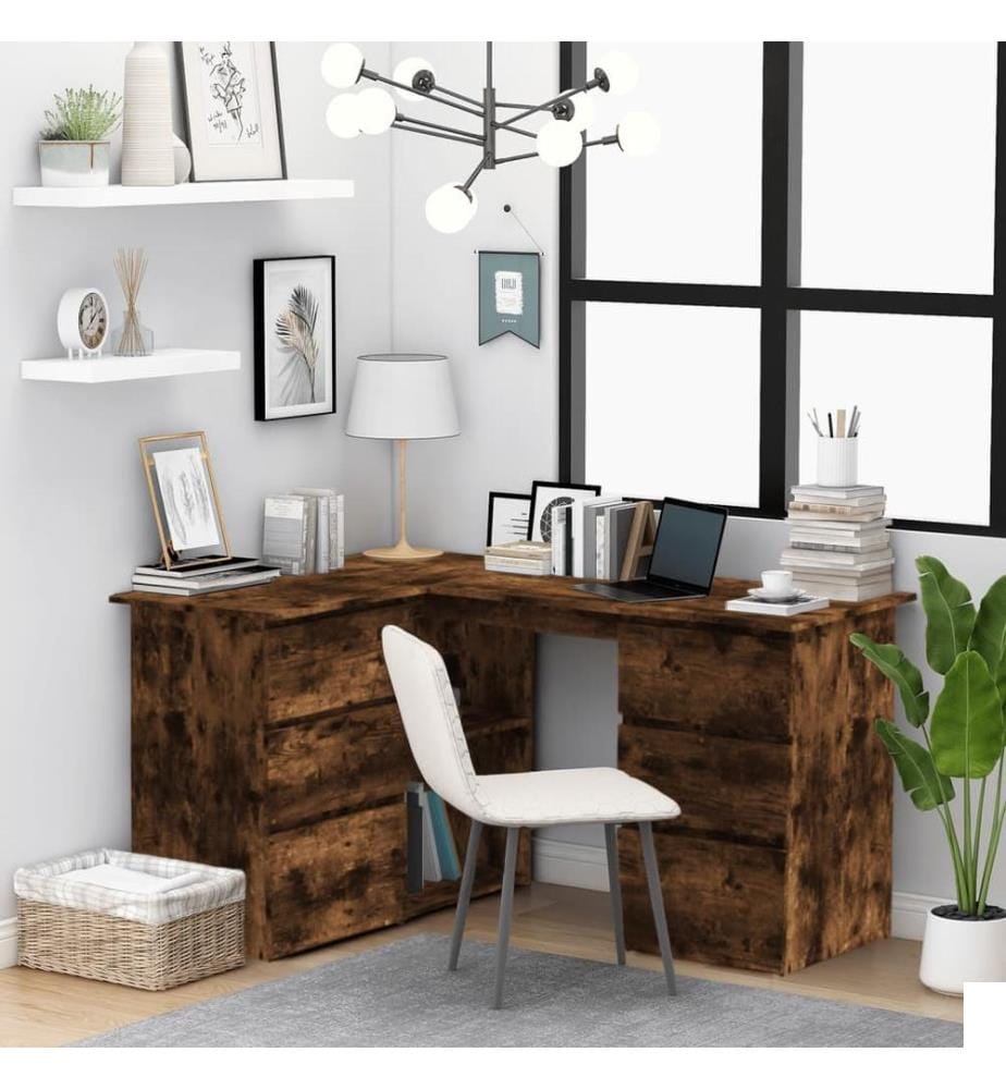 Bureau d'angle Chêne fumé 145x100x76 cm Bois d'ingénierie