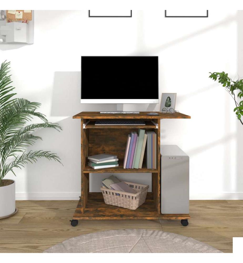 Bureau d'ordinateur Chêne fumé 80x50x75 cm Bois d'ingénierie