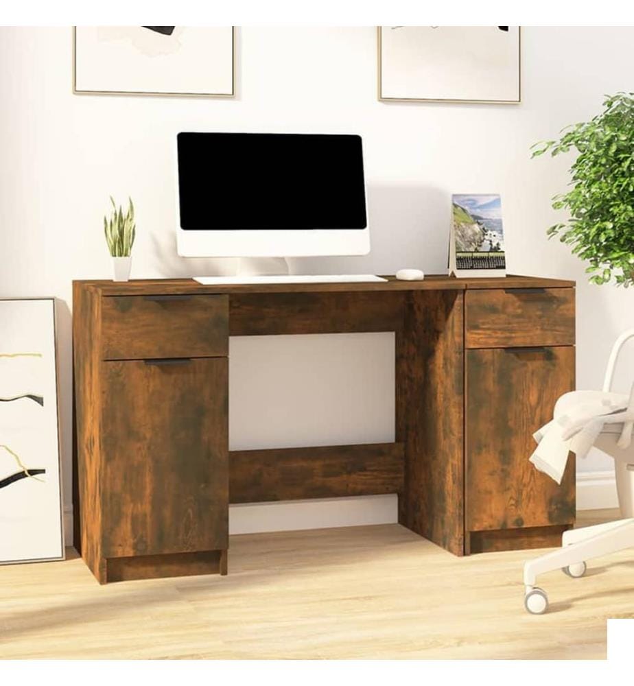 Bureau avec armoire latérale Chêne fumé Bois d'ingénierie