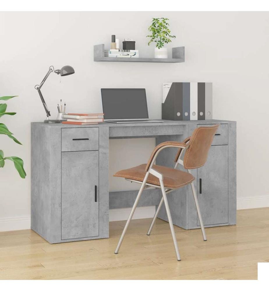 Bureau avec armoire gris béton bois d'ingénierie