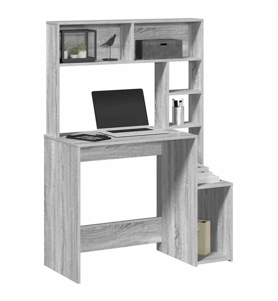 Bureau avec étagères sonoma gris 100x45x140cm bois d'ingénierie