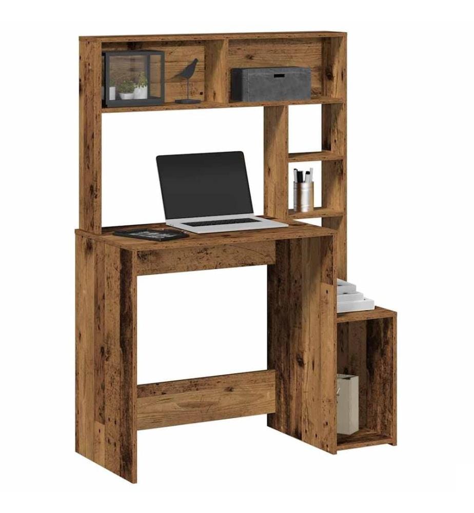 Bureau avec étagères vieux bois 100x45x140 cm bois d'ingénierie