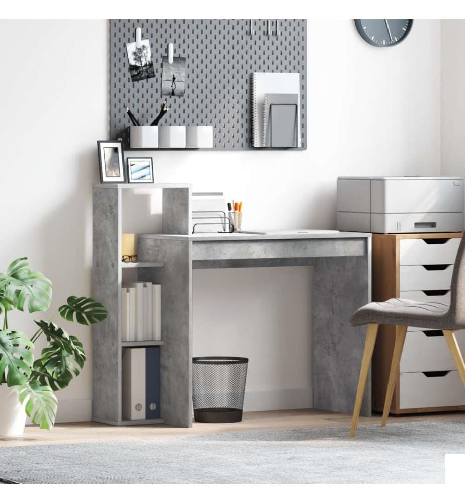Bureau d'écriture Gris béton Stratifié effet béton, bois d'ingénierie