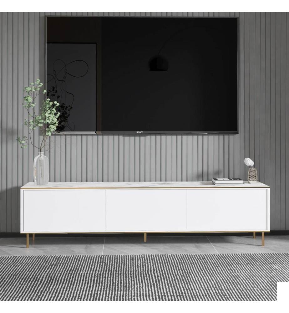 Meuble TV - Blanc Marbre Or