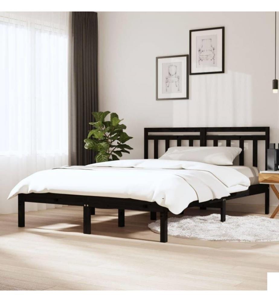 Cadre de lit Noir Bois de pin massif 140x190 cm
