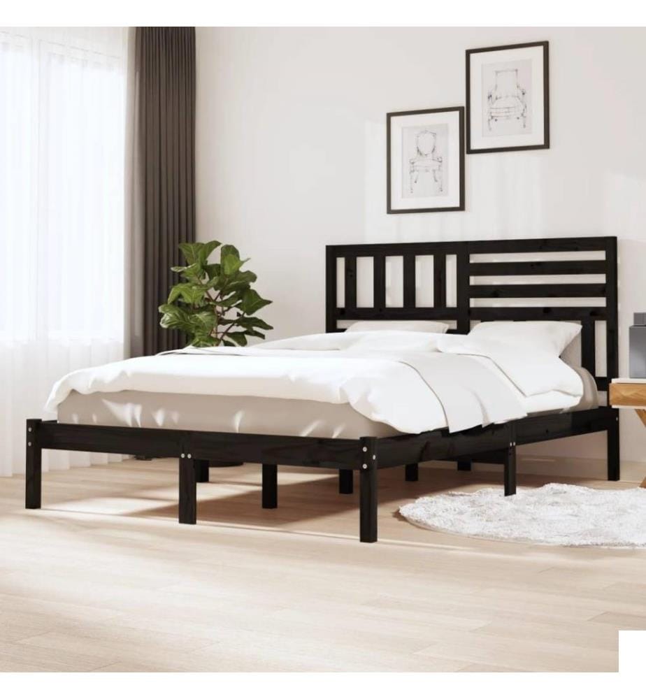 Cadre de lit Noir Bois de pin massif 140x190 cm