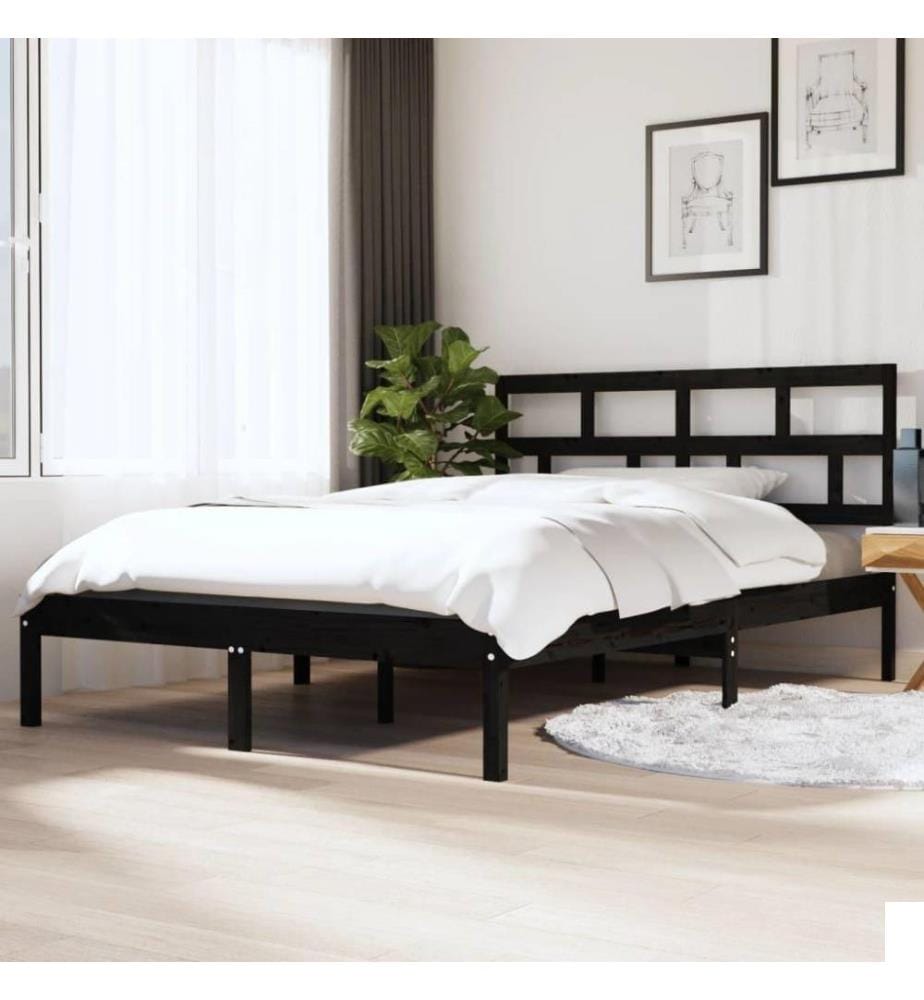 Cadre de lit Noir Bois de pin massif 140x190 cm