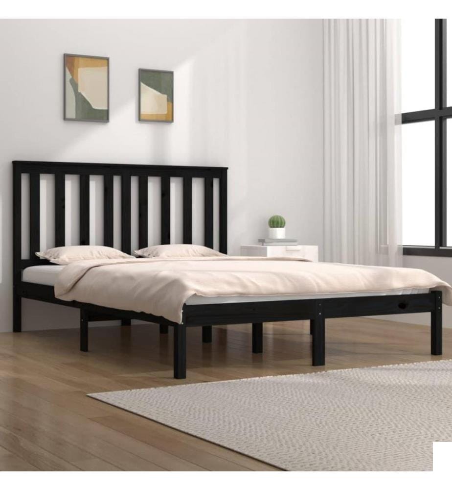 Cadre de lit Noir Bois de pin massif 140x190 cm