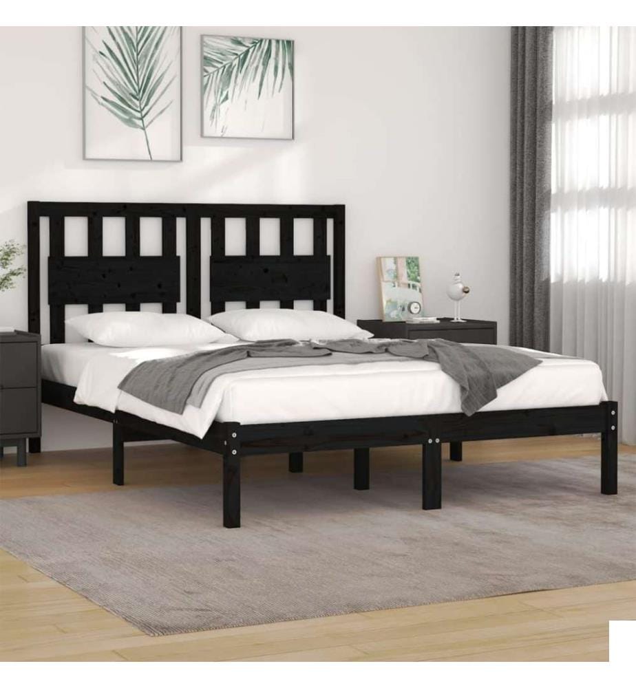 Cadre de lit Noir Bois de pin massif 140x190 cm