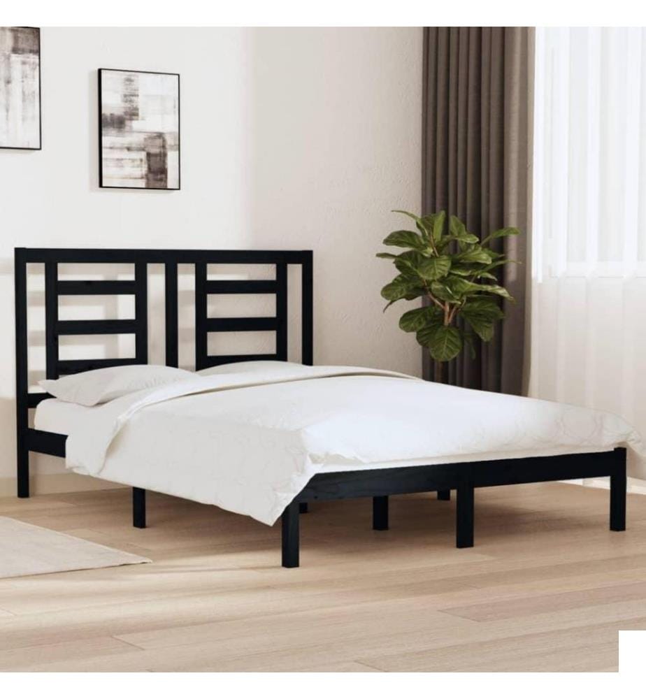 Cadre de lit Noir Bois de pin massif 140x190 cm