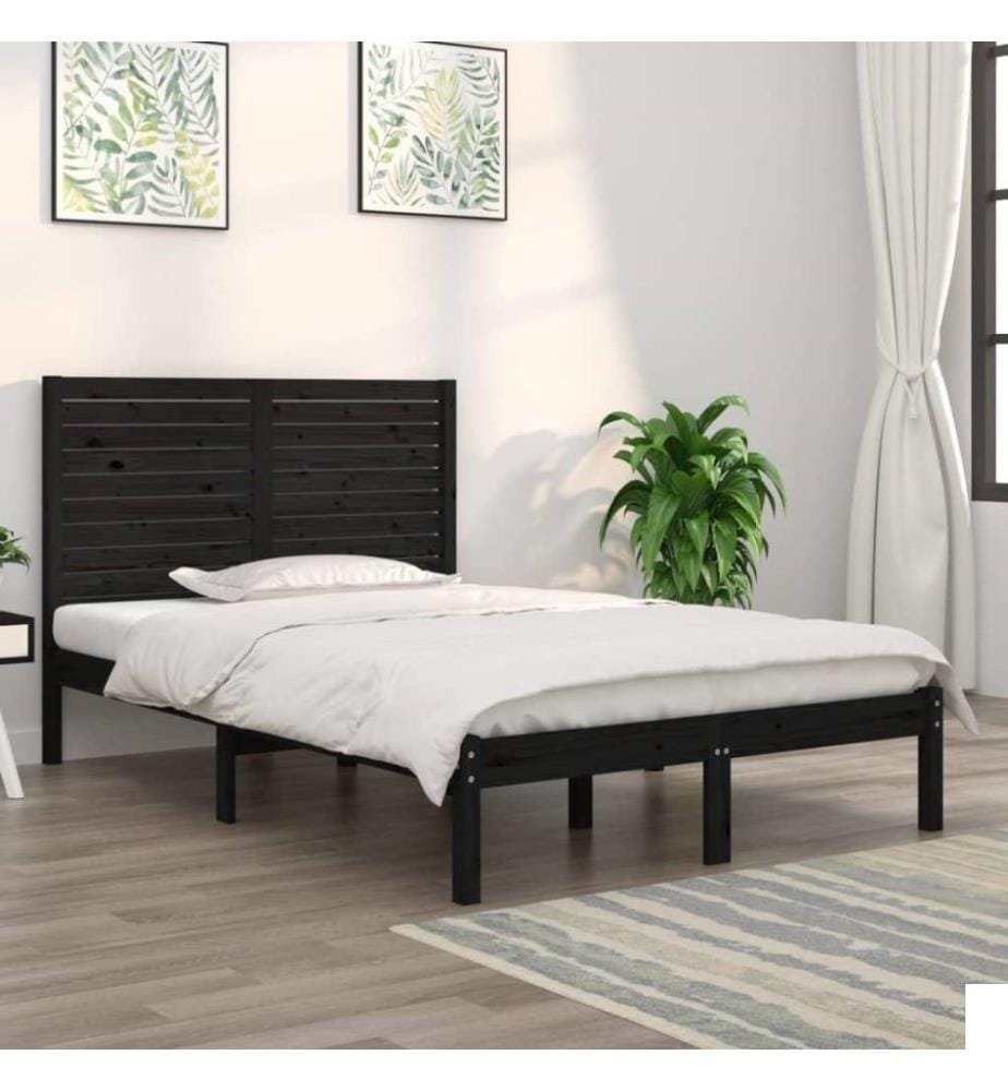Cadre de lit Noir Bois massif 140x190 cm