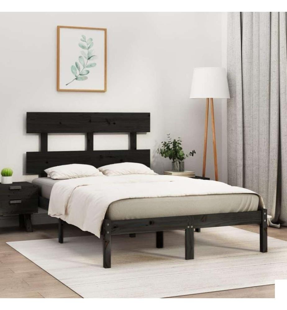 Cadre de lit Noir Bois massif 140x190 cm
