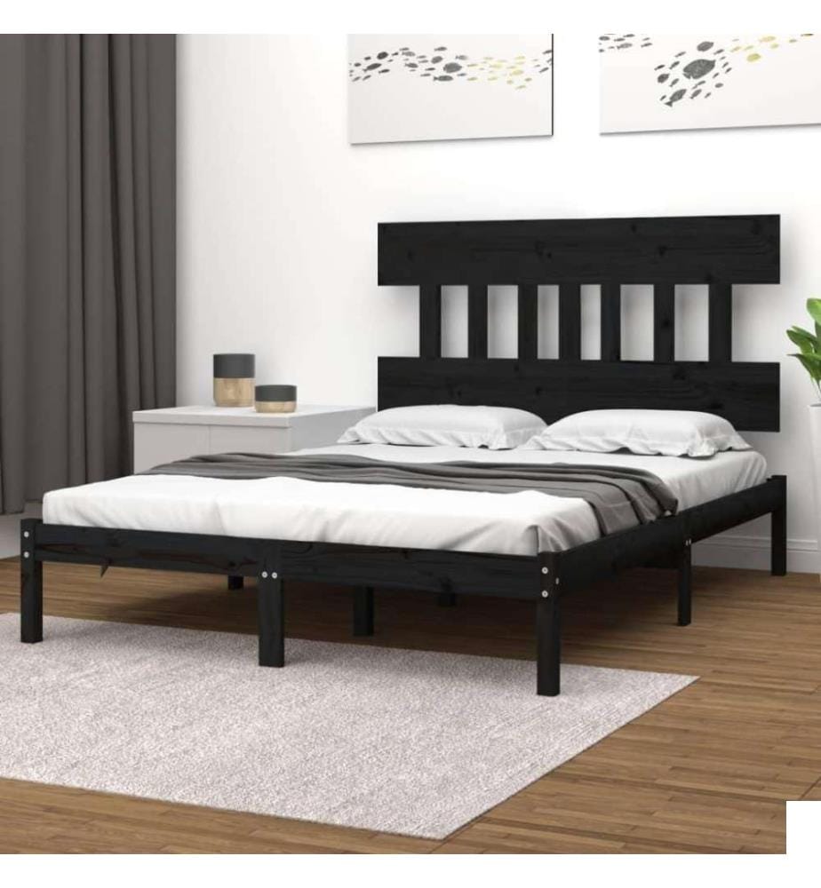 Cadre de lit Noir Bois massif 140x190 cm