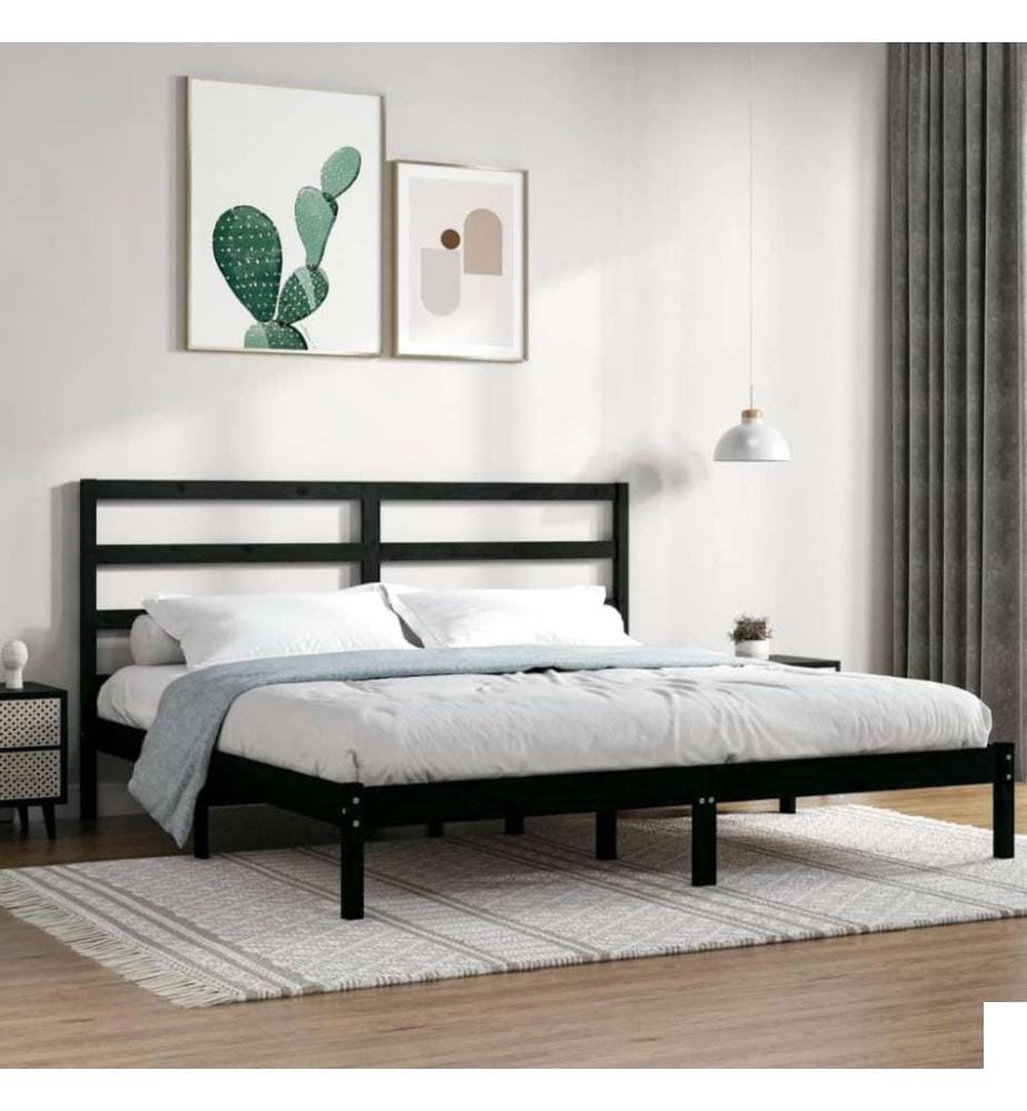 Cadre de lit Noir Bois de pin massif 200x200 cm