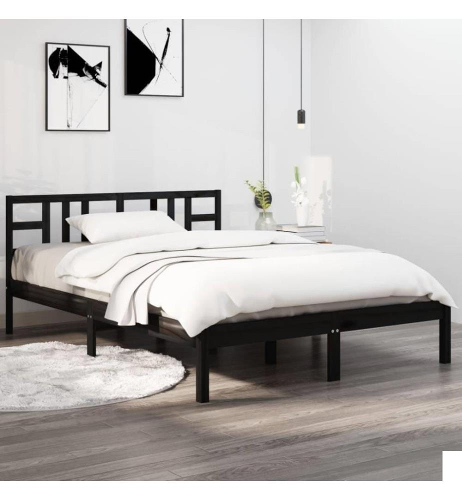 Cadre de lit Noir Bois massif 140x190 cm