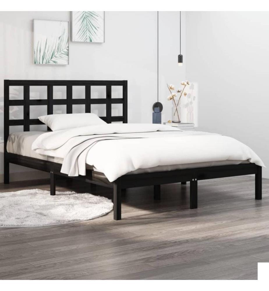 Cadre de lit Noir Bois massif 140x190 cm