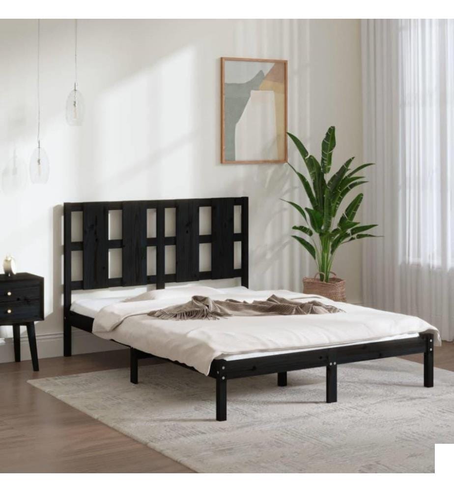 Cadre de lit Noir Bois de pin massif 140x190 cm