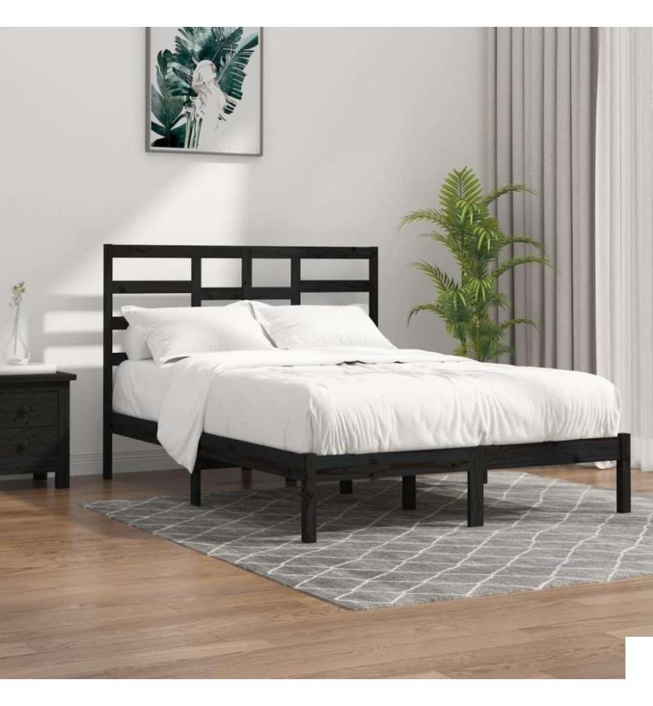 Cadre de lit Noir Bois massif 140x190 cm