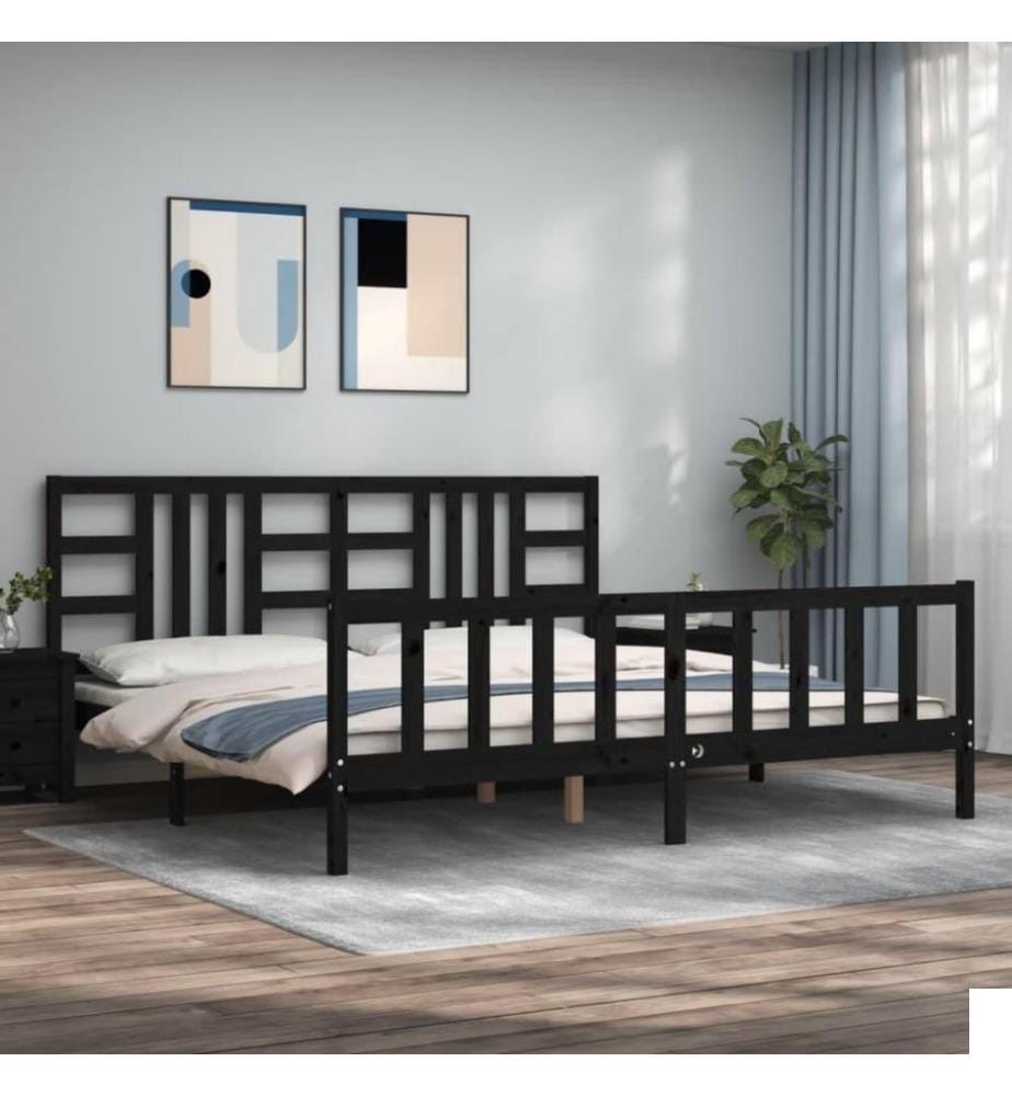 Cadre de lit avec tête de lit noir 200x200 cm bois massif