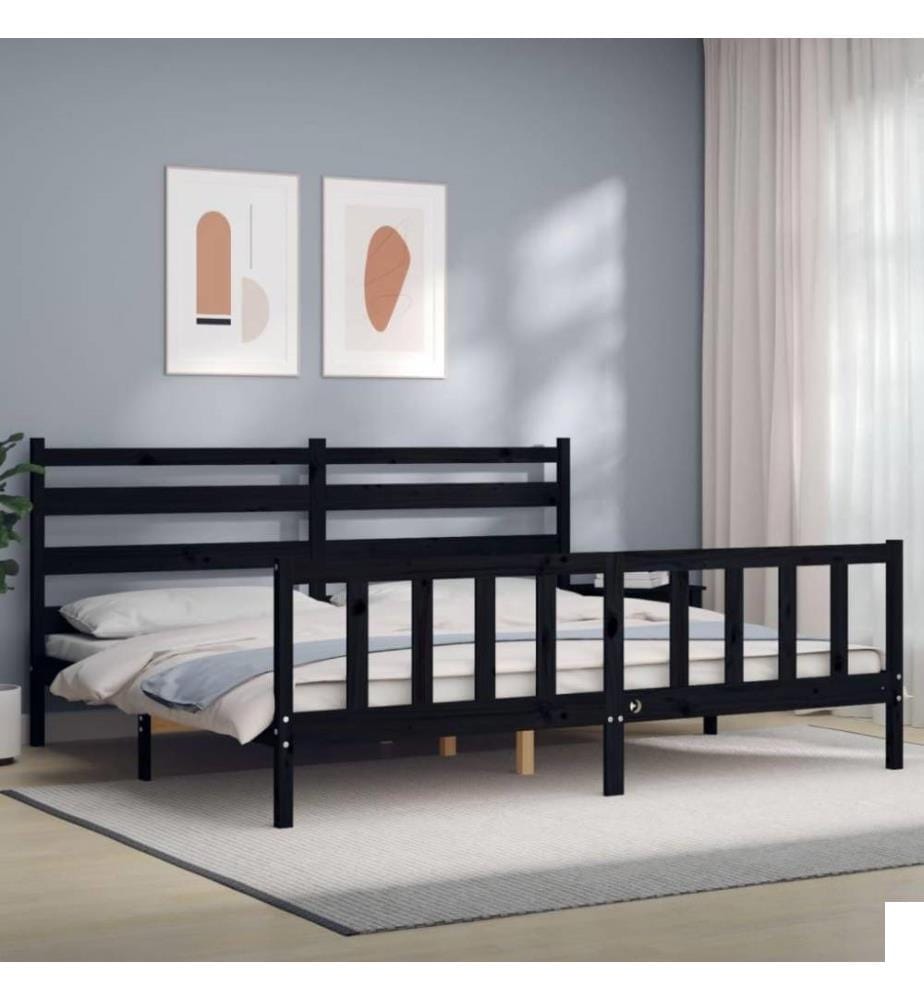 Cadre de lit avec tête de lit noir 200x200 cm bois massif