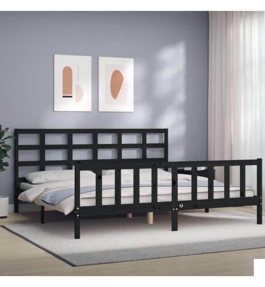 Cadre de lit avec tête de lit noir 200x200 cm bois massif