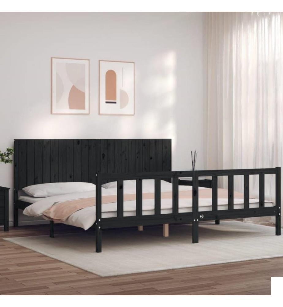 Cadre de lit avec tête de lit noir 200x200 cm bois massif